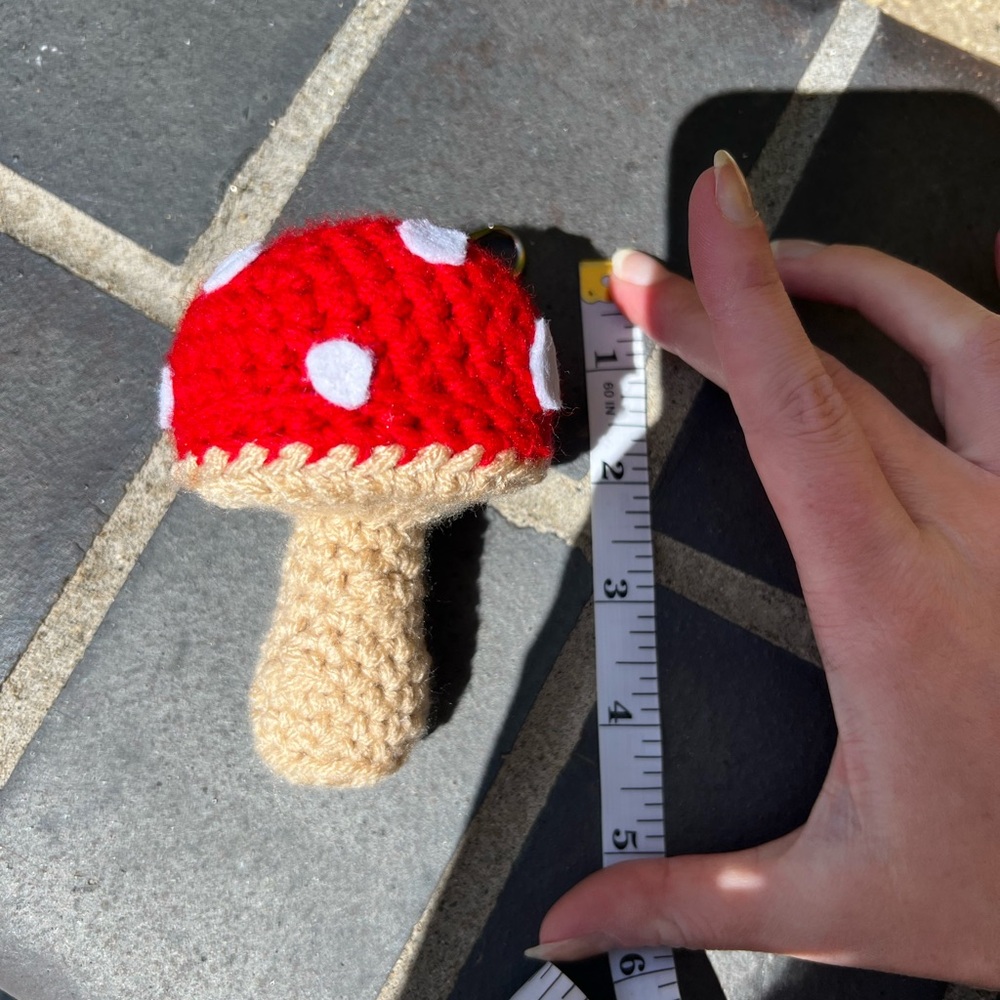 3/$20 Hand Crocheted Whimsical Red Mushroom Bag Charm Keychain! - Picture 9 of 11